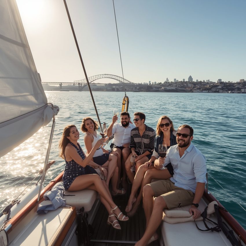 Group of friends enjoying a San Diego sailing adventure on a sunny afternoon